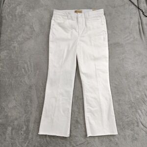 NEW Democracy Jeans 12 Ab Technology Kick Flare Raw Hem Booty Lift White Stretch
